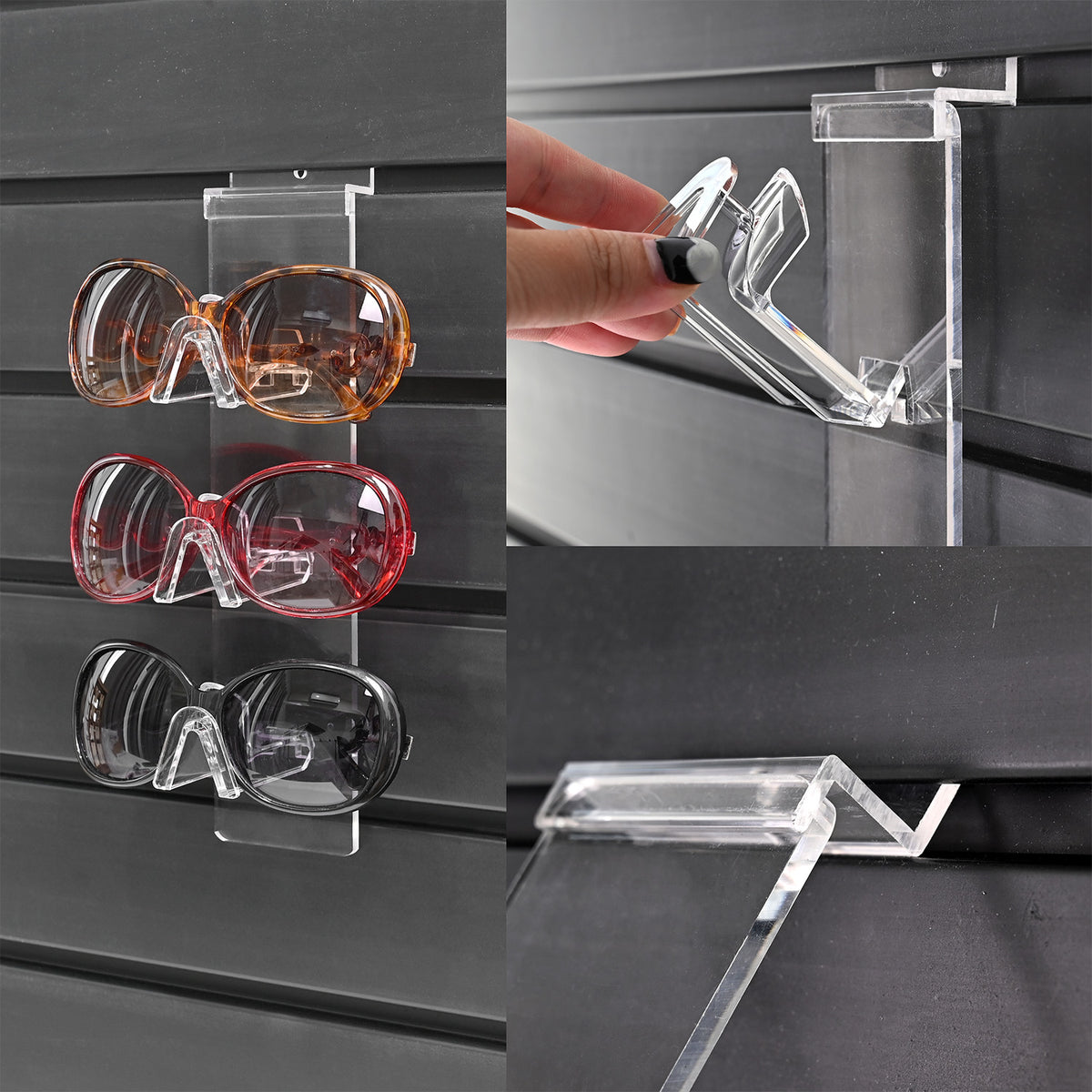 #AC-063 Acrylic Slatwall Display for 3 pairs eyeglasses