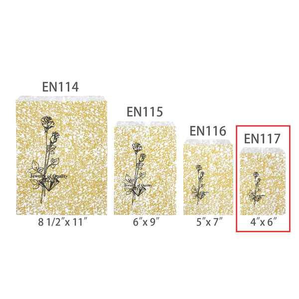 #EN117 Gold Tone Printed Paper Gift Bags 4"L x 6"H