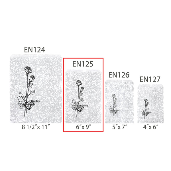 #EN125 Silver Tone Printed Paper Gift Bags 6"W x 9"H