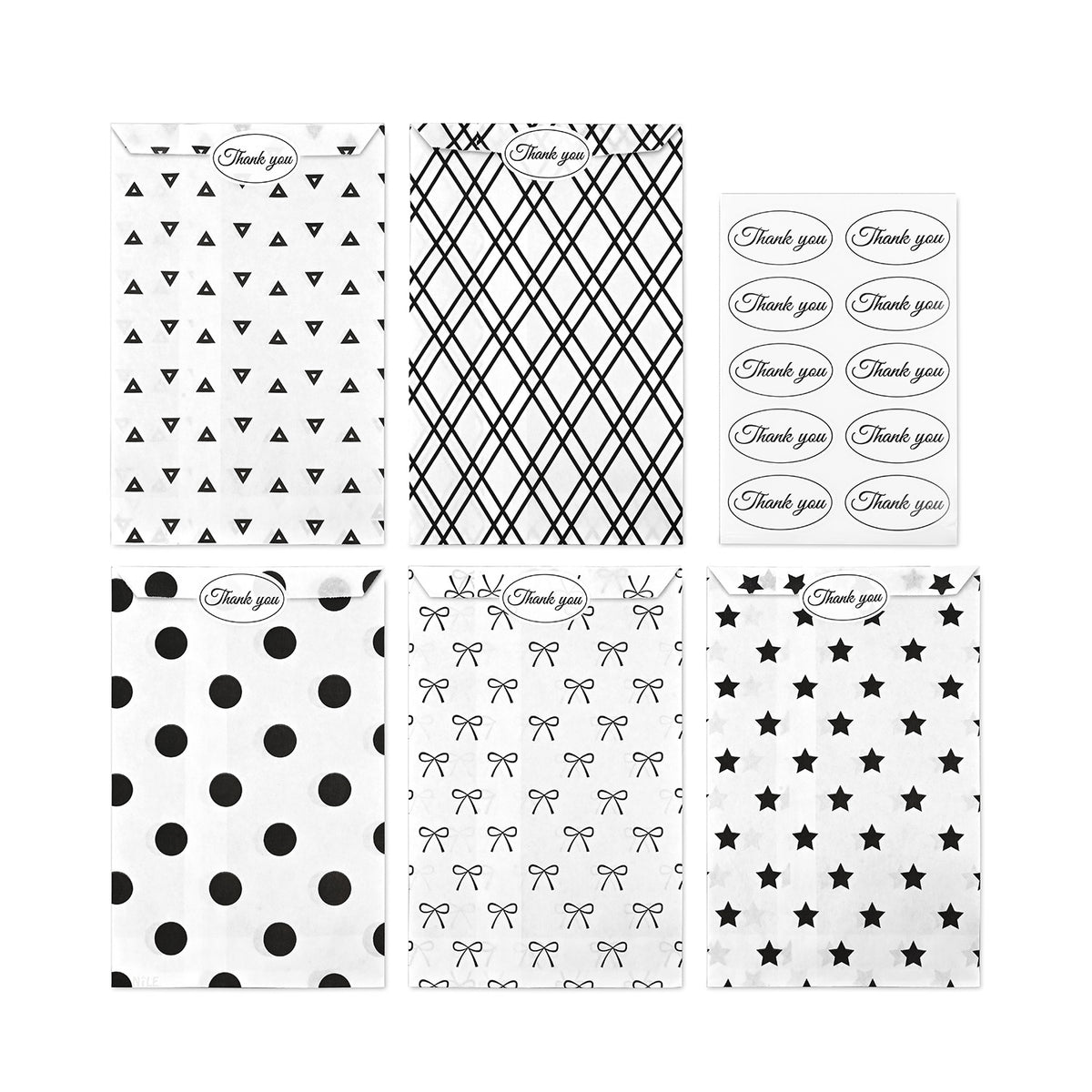 #EN8905x2 Paper Gift Bag 6''W x 9''H in 5 Variety Prints with 200 Stickers