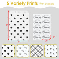 #EN8906x2 Paper Gift Bag 5''W x 7''H in 5 Variety Prints with 200 Stickers
