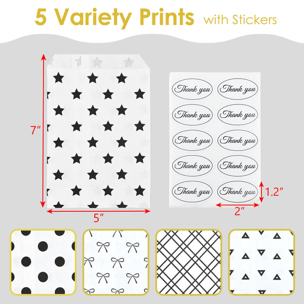 #EN8906x2 Paper Gift Bag 5''W x 7''H in 5 Variety Prints with 200 Stickers
