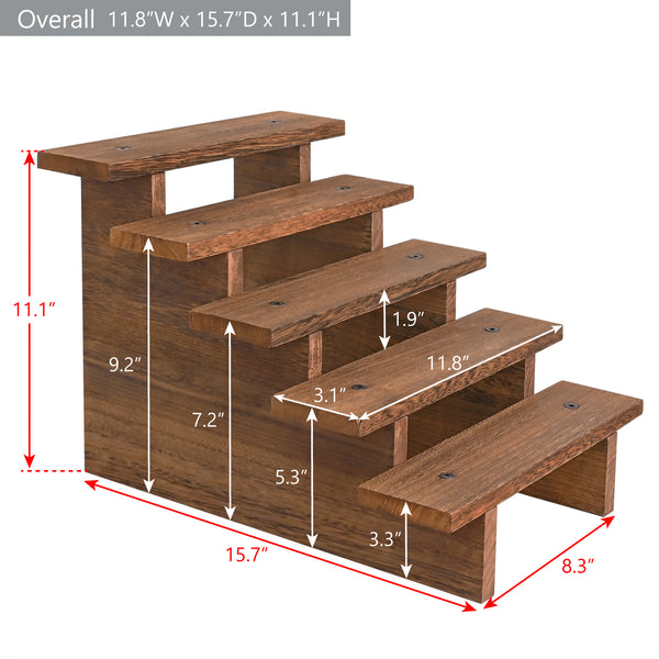 #WD7785BR 5-tier Wooden Rustic Display Riser Stand for Plants for Cupcakes