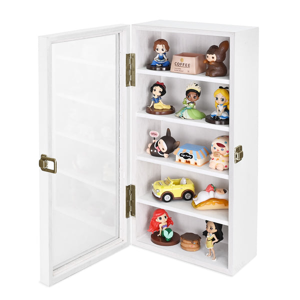 Wall Mounted Wooden Collectible Display Case w/ 5 Shelves