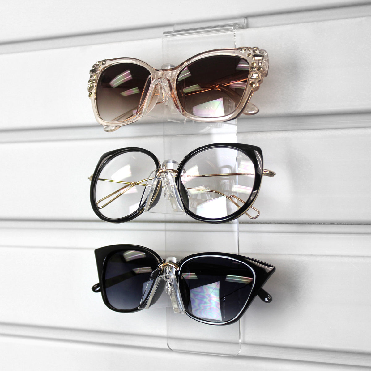 #AC-063X2 Acrylic Slatwall Display for 3 pairs eyeglasses. 2pcs/set