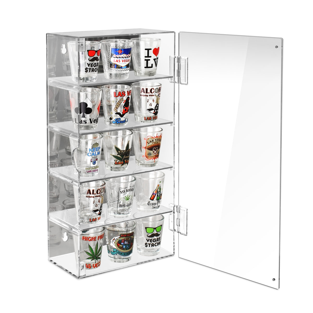 #DP320-A   Acrylic 5 Levels Mirrored Back Display Shelf with Door