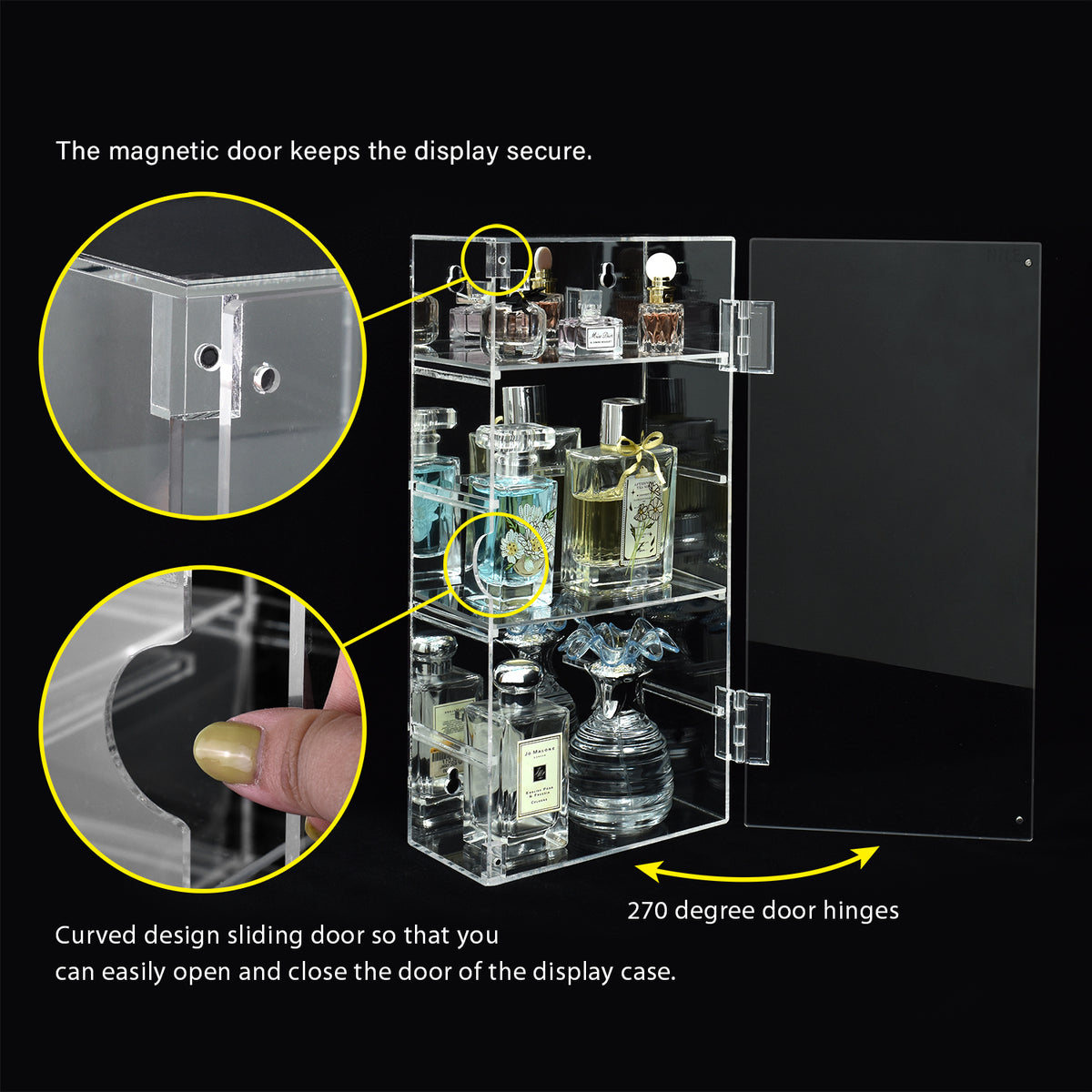 #DP320-A   Acrylic 5 Levels Mirrored Back Display Shelf with Door