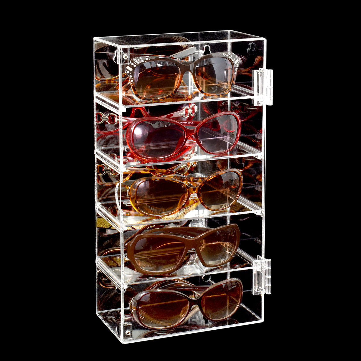 #DP320-A   Acrylic 5 Levels Mirrored Back Display Shelf with Door