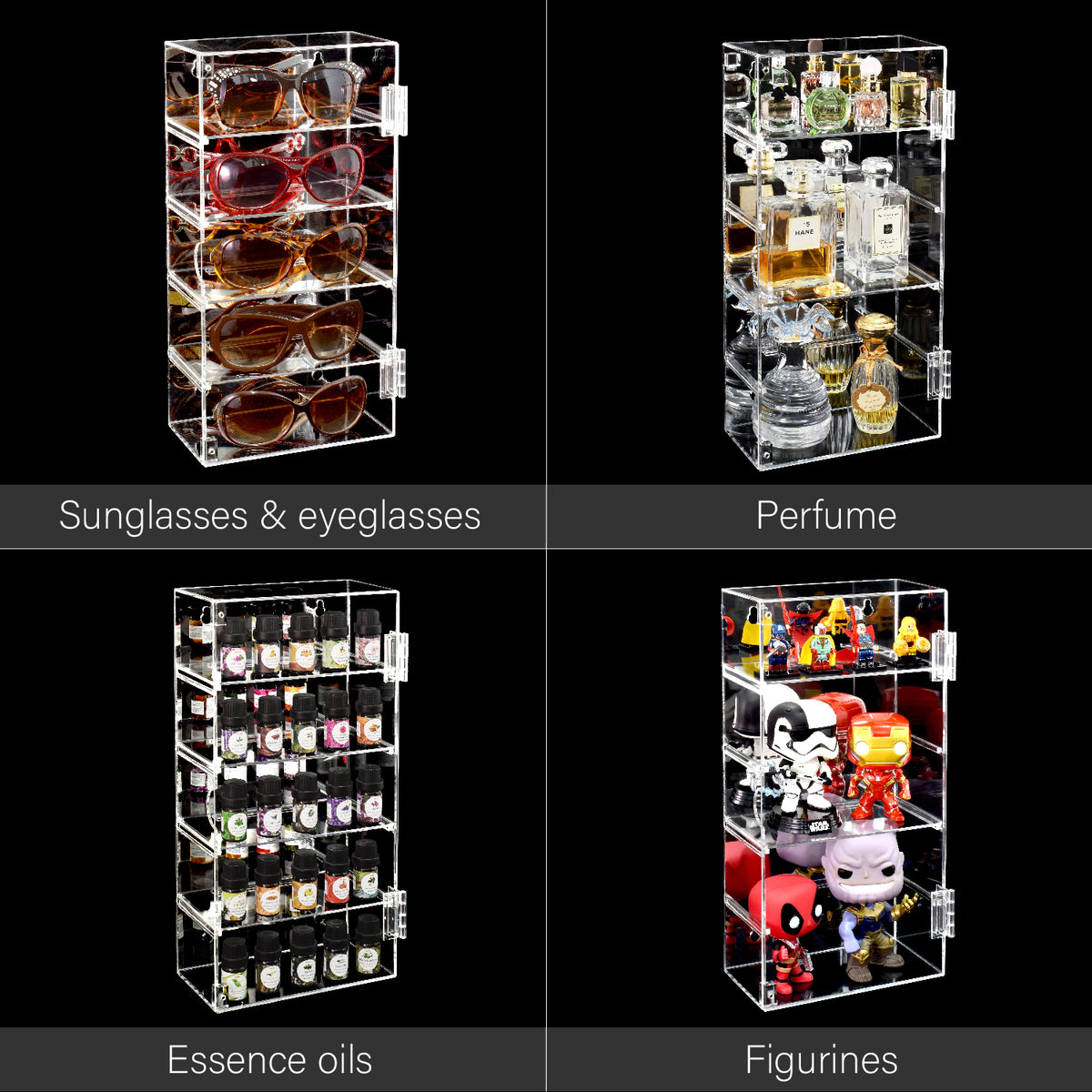 #DP320-A   Acrylic 5 Levels Mirrored Back Display Shelf with Door
