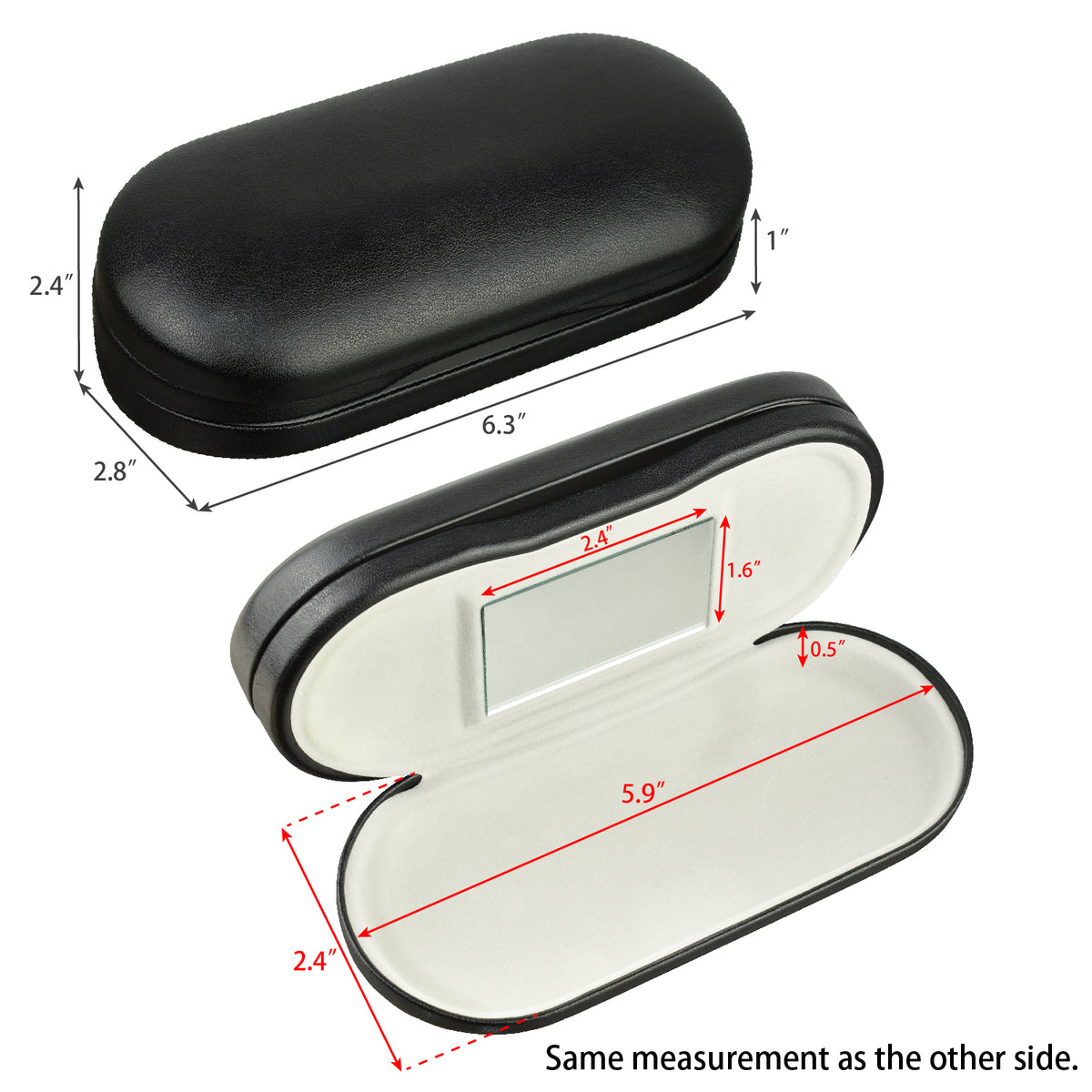 #EYC-1688BK Dual Portable Eyeglass Hard Shell Leatherette Case With Soft Flocked Fabrics Inside