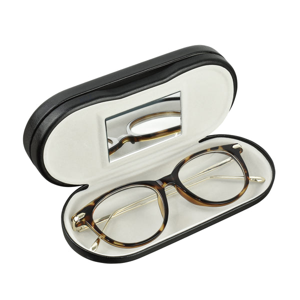 #EYC-1688BK Dual Portable Eyeglass Hard Shell Leatherette Case With Soft Flocked Fabrics Inside