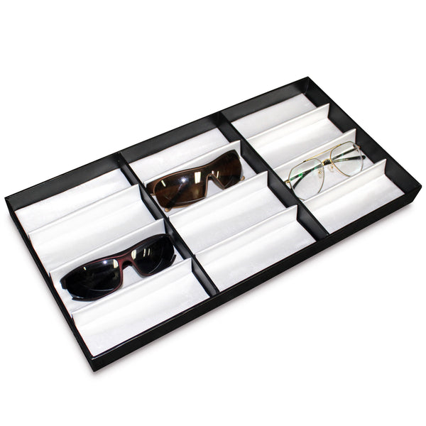 #TR-34BP (BK) Leatherette Wooden Eyewear  Tray 19" x 9 3/4"x 1 1/4"H. For Up To 12 Frames. | APEX International