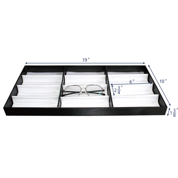 #TR-34BP (BK) Leatherette Wooden Eyewear  Tray 19" x 9 3/4"x 1 1/4"H. For Up To 12 Frames. | APEX International