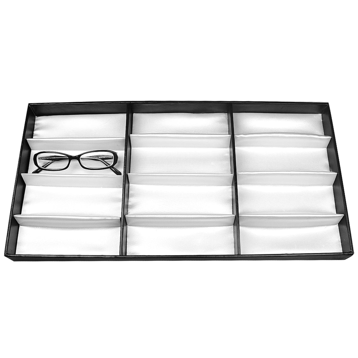 #TR-34BP (BK) Leatherette Wooden Eyewear  Tray 19" x 9 3/4"x 1 1/4"H. For Up To 12 Frames. | APEX International