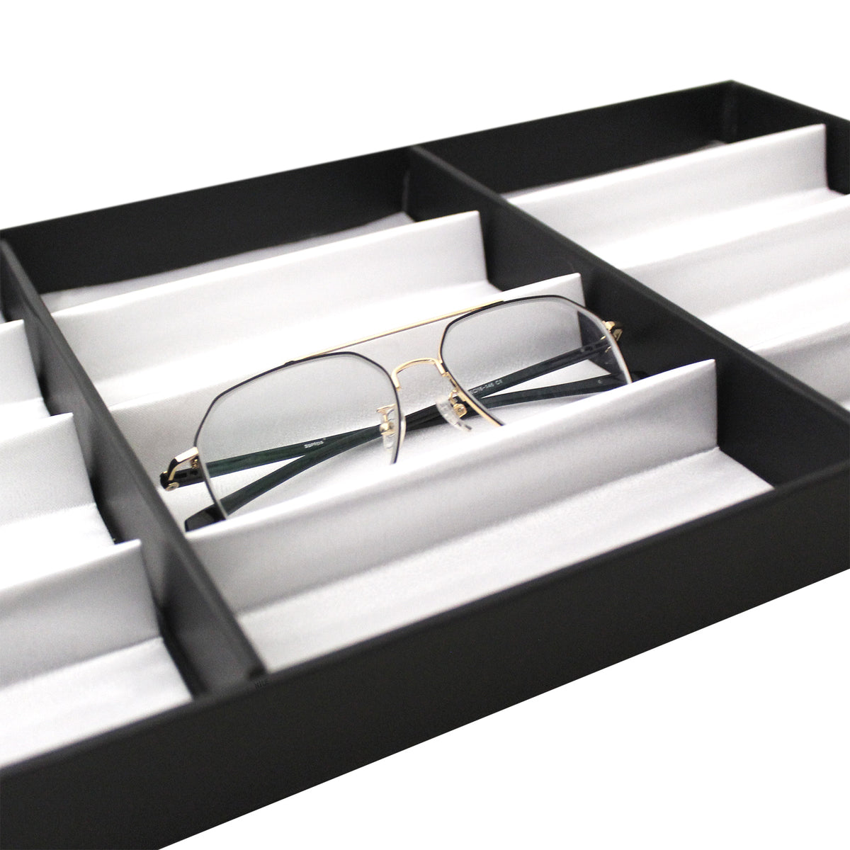 #TR-34BP (BK) Leatherette Wooden Eyewear  Tray 19" x 9 3/4"x 1 1/4"H. For Up To 12 Frames. | APEX International