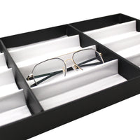 #TR-34BP (BK) Leatherette Wooden Eyewear  Tray 19" x 9 3/4"x 1 1/4"H. For Up To 12 Frames. | APEX International
