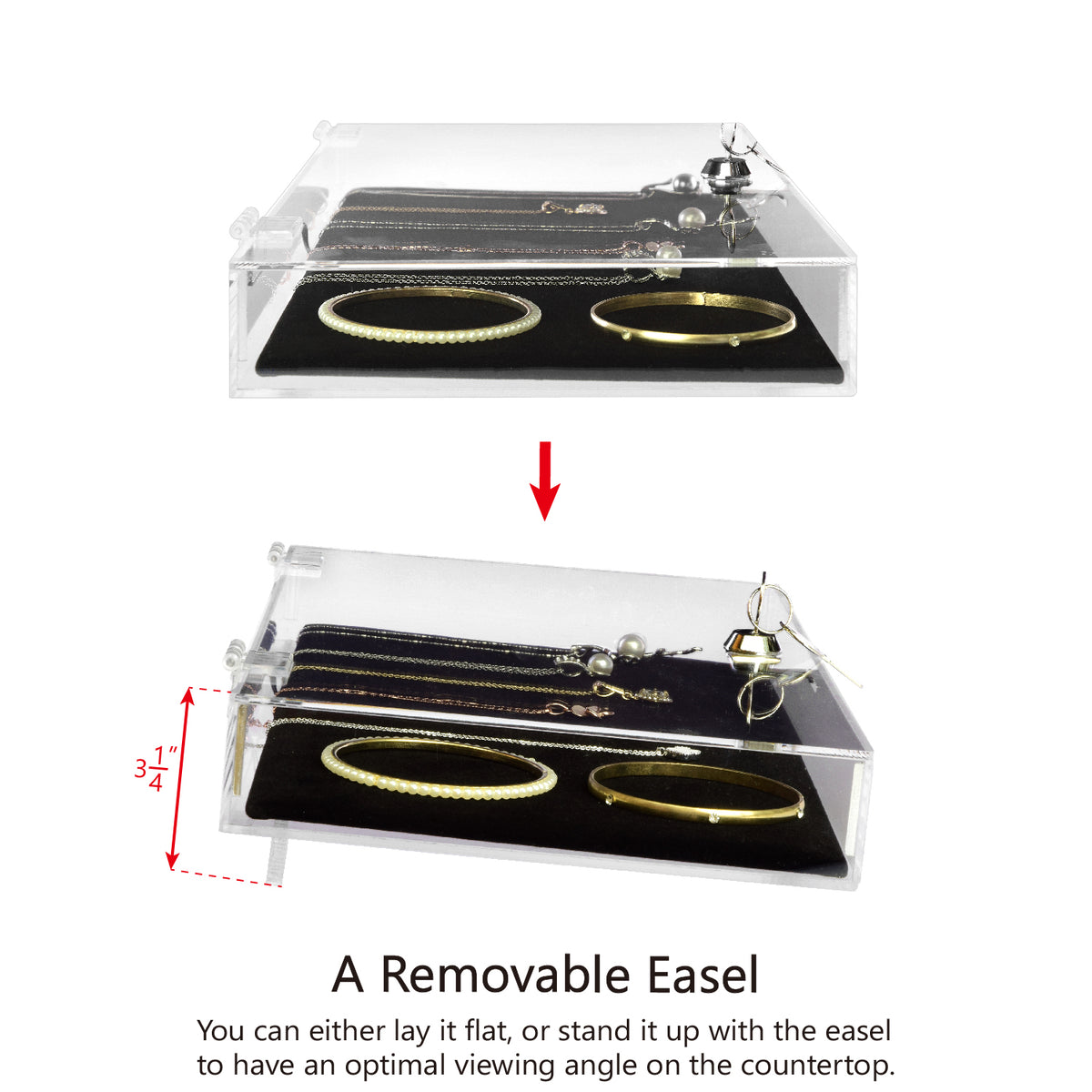 #TRJ2656 Acrylic Marketing Holder Locking Showcase Box Display Tray for Watches Jewelry Collector Knives with a Key.