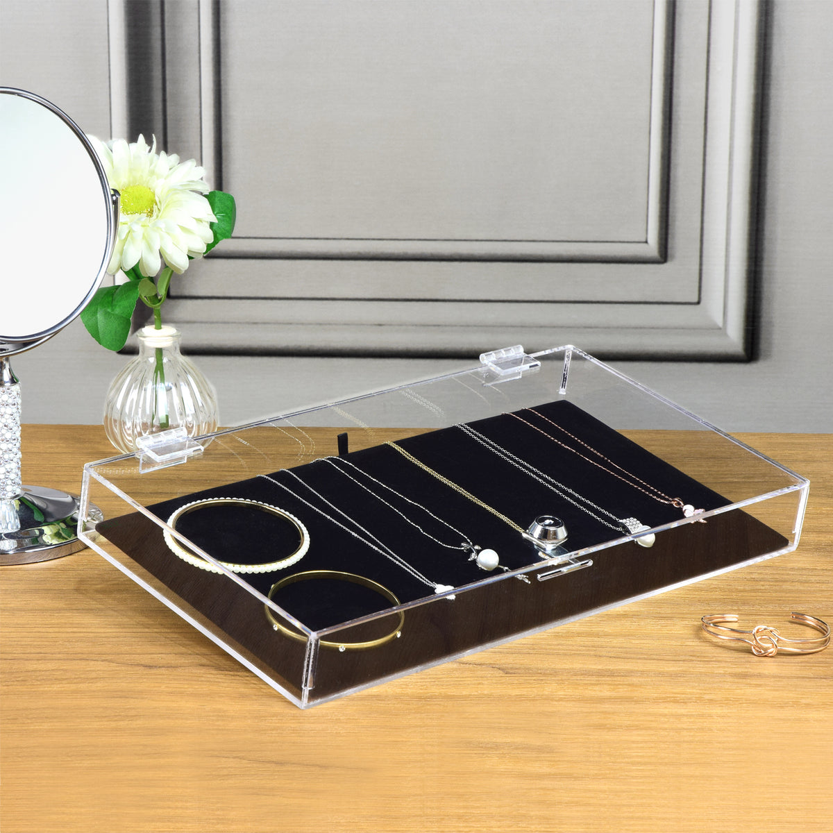 #TRJ2656 Acrylic Marketing Holder Locking Showcase Box Display Tray for Watches Jewelry Collector Knives with a Key.