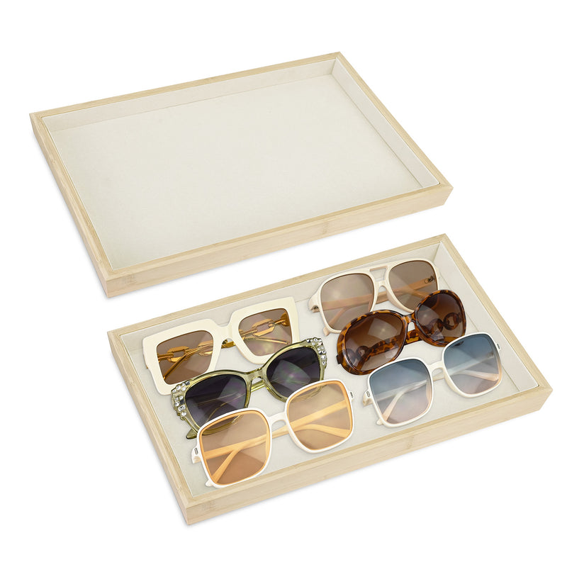 #BW1-1x2  Multi-functional Bamboo Wood Jewelry Tray 2 pcs