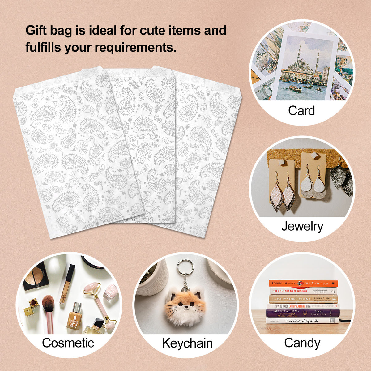 #EN-8605-SW Silver Paisley Gift Bags 6"W x 9"H