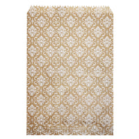 #EN-9705-WH White Damask Kraft Gift Bags 6"WX9"H