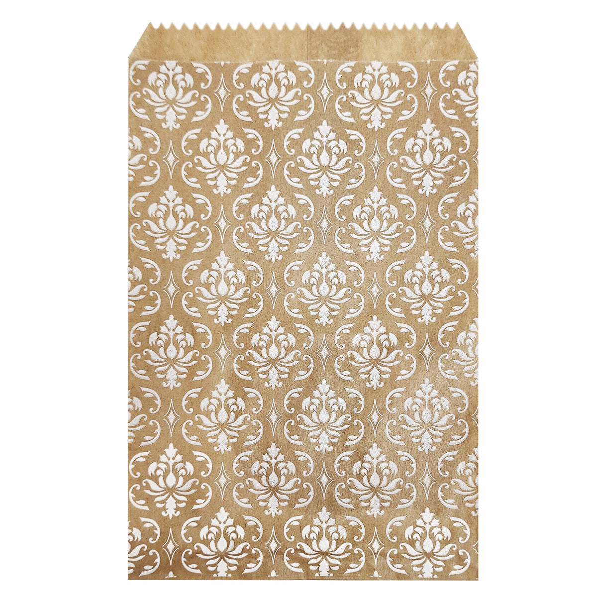 #EN-9706-WH White Damask Kraft Gift Bags 5"WX7"H