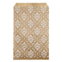 #EN-9707-WH White Damask Kraft Gift Bags 4"WX6"H