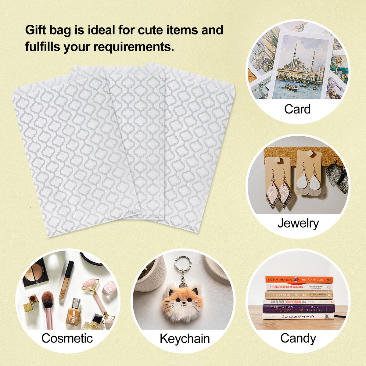 #EN045-SW Silver Moroccan Printed Paper Gift Bags 6"W x 9"H