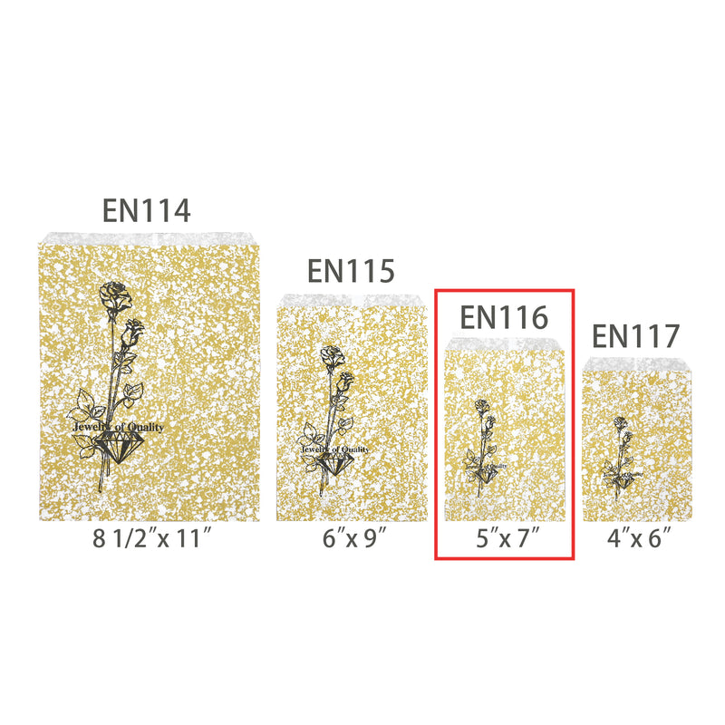 #EN116 Gold Tone Printed Paper Gift Bags 5"L x 7"H