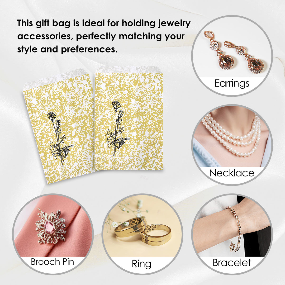 #EN116 Gold Tone Printed Paper Gift Bags 5"L x 7"H