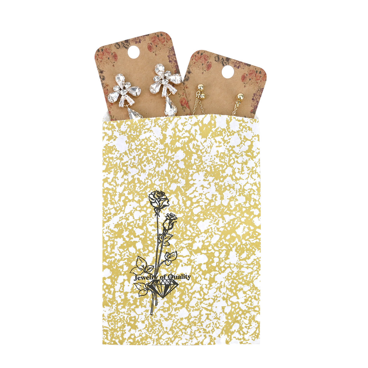 #EN117 Gold Tone Printed Paper Gift Bags 4"L x 6"H