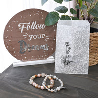 #EN127 Silver Tone Printed Paper Gift Bags 4"W x 6"H