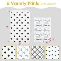 #EN8905x2 Paper Gift Bag 6''W x 9''H in 5 Variety Prints with 200 Stickers