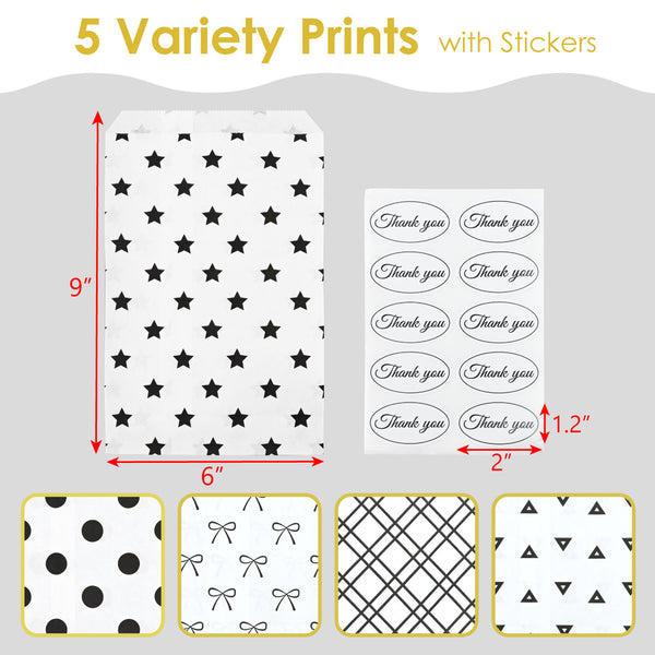 #EN8905x2 Paper Gift Bag 6''W x 9''H in 5 Variety Prints with 200 Stickers