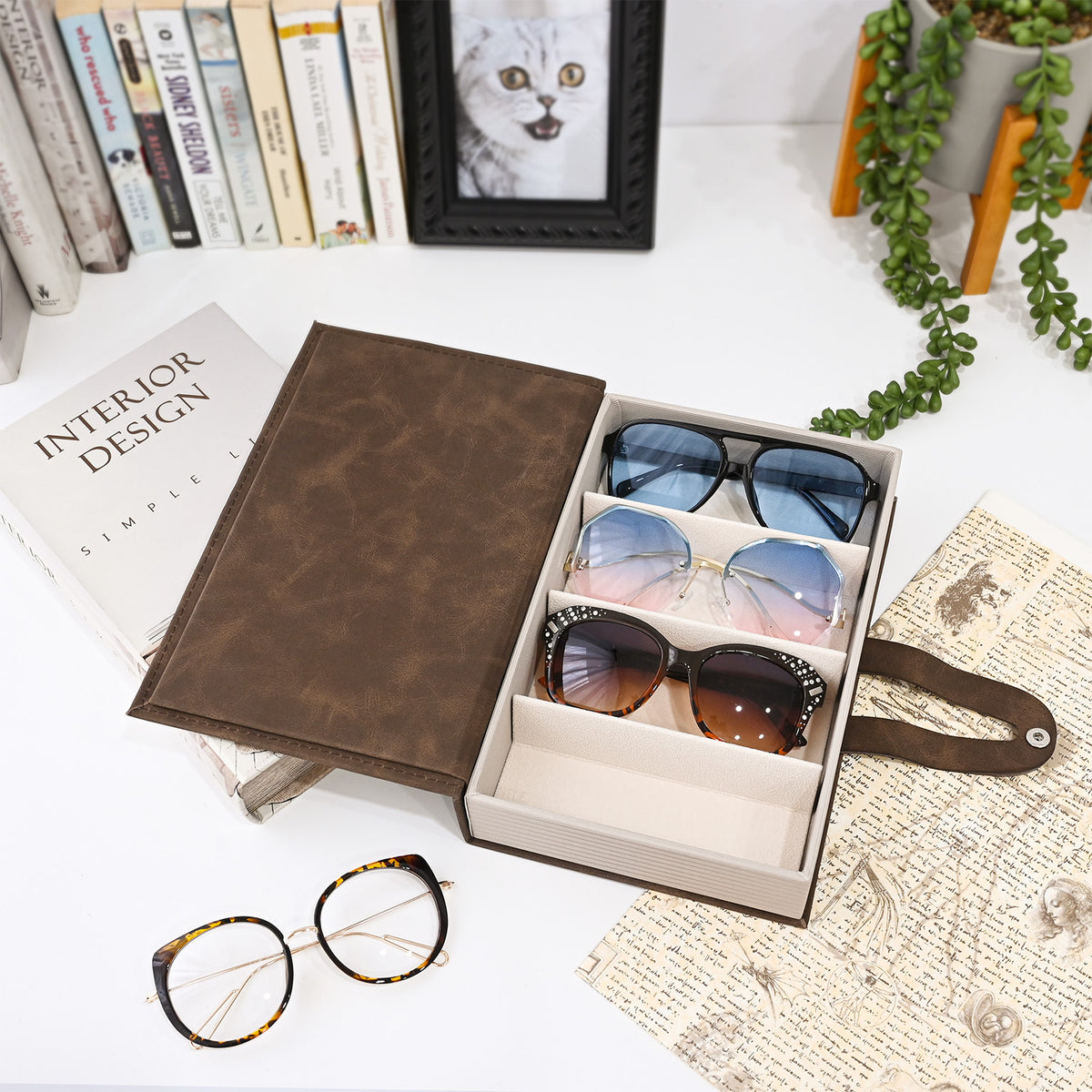 #EYC-1004 4-slot Sunglasses Case, Eyewear Hard Shell Display, Book-Shaped Travel Glasses Organizer