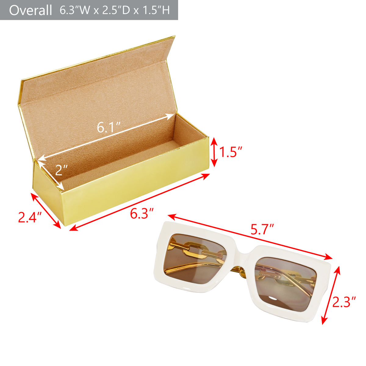 Faux Leather Imitated Gold Bar Eyewear Case, Portable Sunglasses Case with Magnetic Closure