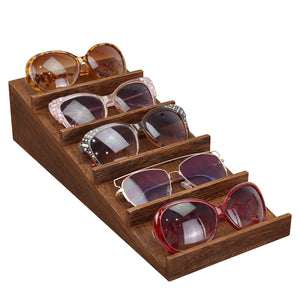 #EYC055BR Wooden Eyewear Stand Holder with Elevated Sloping Design