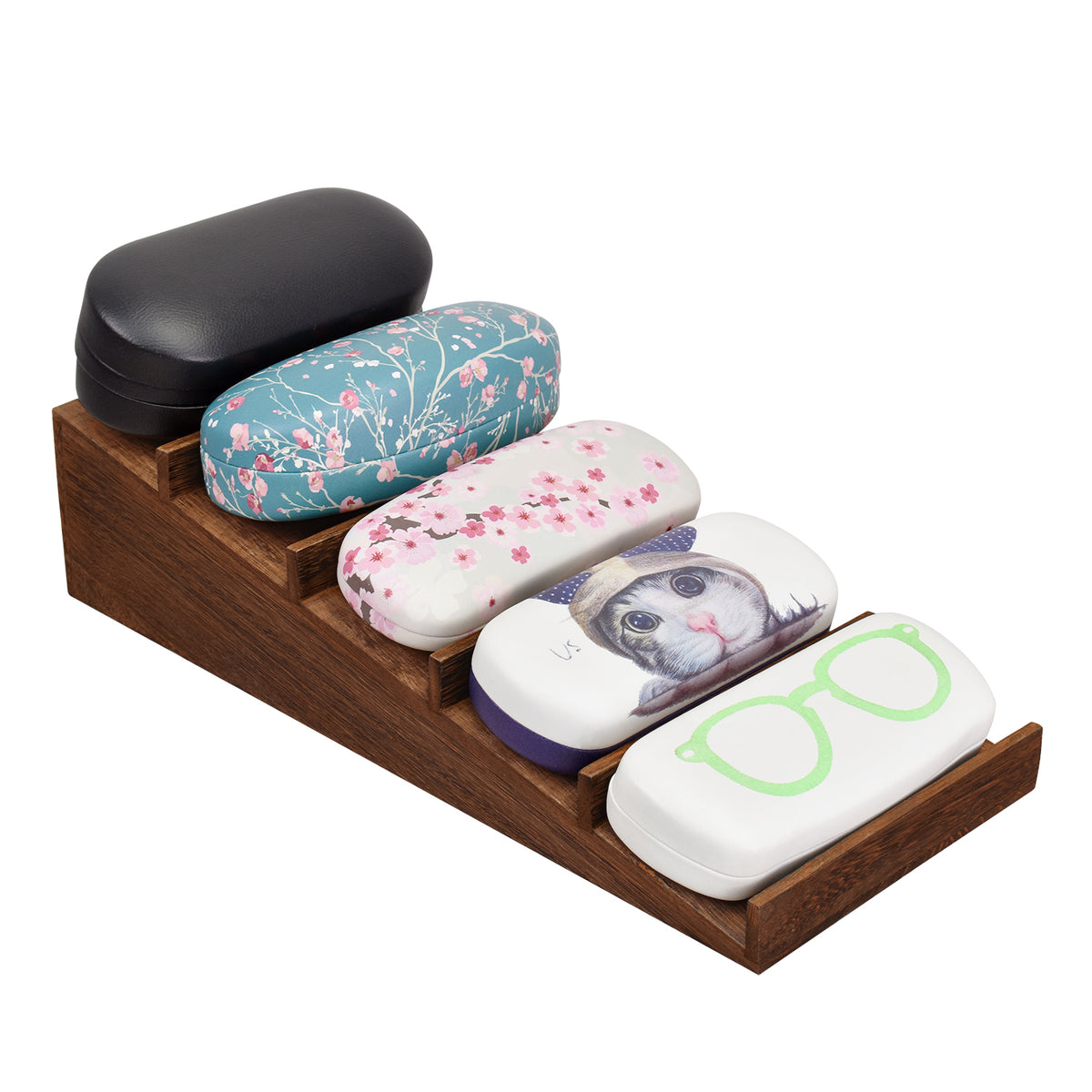#EYC055BR Wooden Eyewear Stand Holder with Elevated Sloping Design