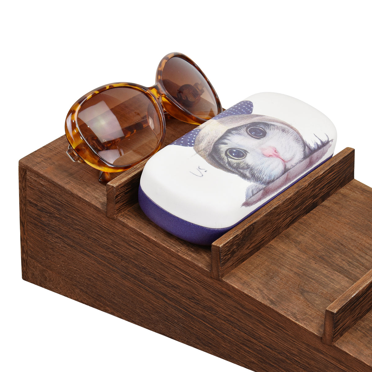 #EYC055BR Wooden Eyewear Stand Holder with Elevated Sloping Design
