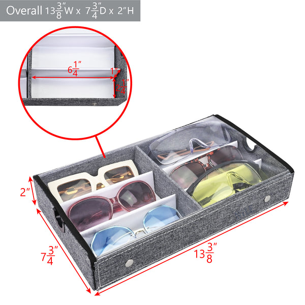 #TR-23GR Large 6 Slot Eyewear Storage Organizer Box Display Case Holder, Gray Linen