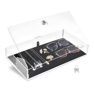 #TRJ2656L-93-1 Lockable Acrylic Display Case with Adjustable Open & Viewing Angles, and Removable Black Luxurious Velvet Jewelry Display Pad