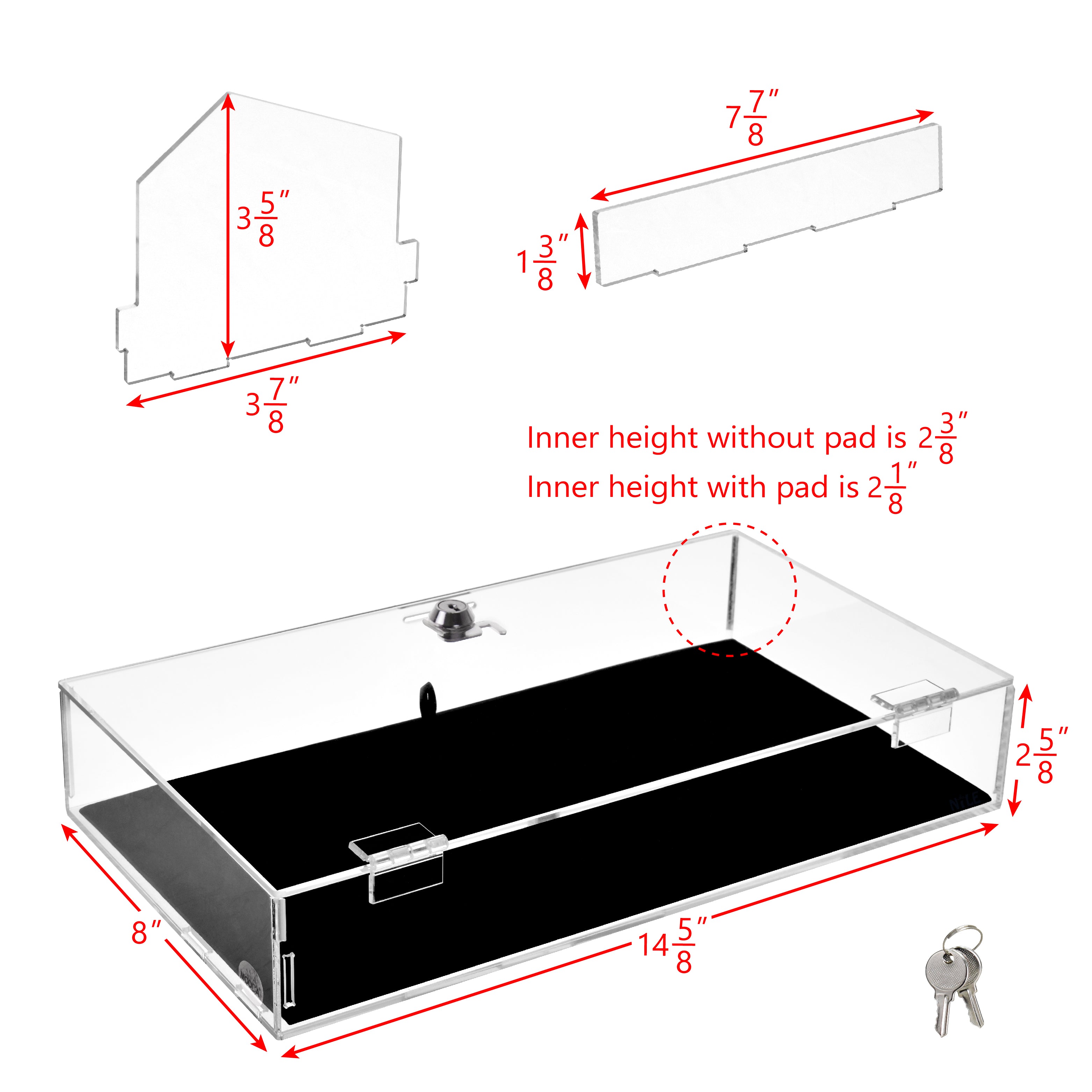 Display Cane Lockable Acrylic Display Case with Removable Black Velvet Display Pad