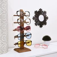 #WD06  Wooden Sunglasses Rack Organizer, 5 Pairs Eyewear Display Stand Organizer for Home, Retail, Wooden Glasses Stand for Optical Glasses, Eyeglasses