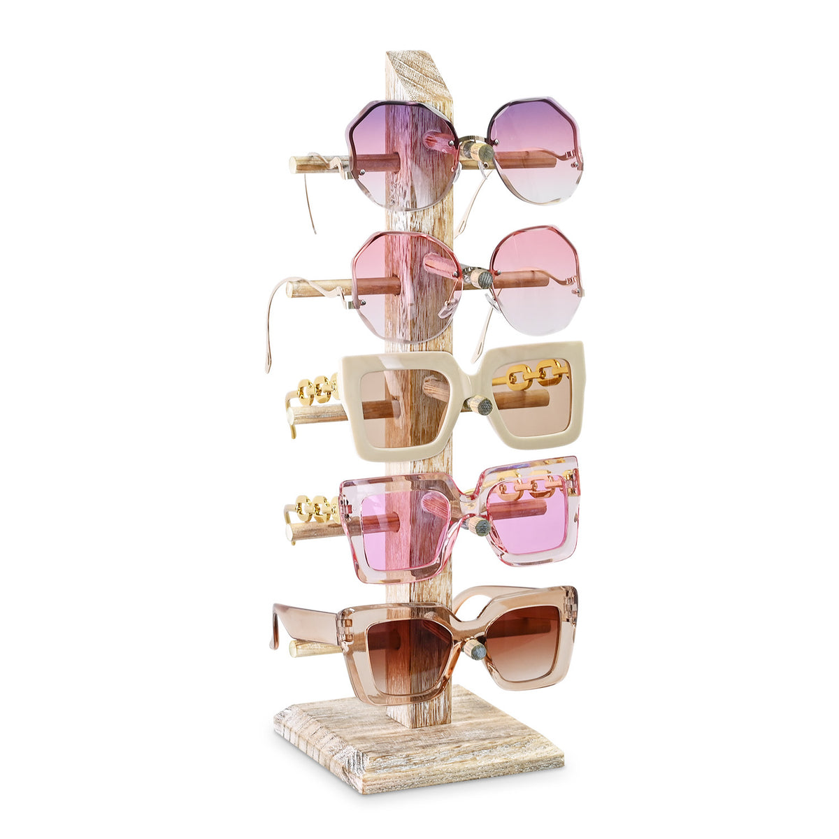 #WD06  Wooden Sunglasses Rack Organizer, 5 Pairs Eyewear Display Stand Organizer for Home, Retail, Wooden Glasses Stand for Optical Glasses, Eyeglasses