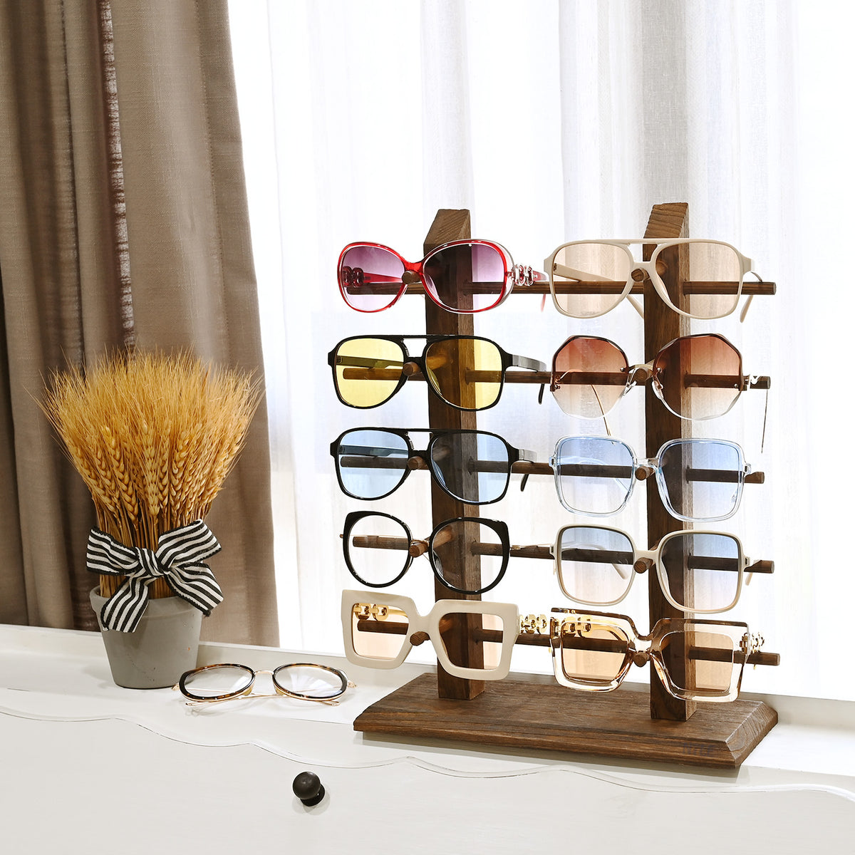 #WD12  Wooden Sunglasses Rack Organizer for upto 10 eyewear items