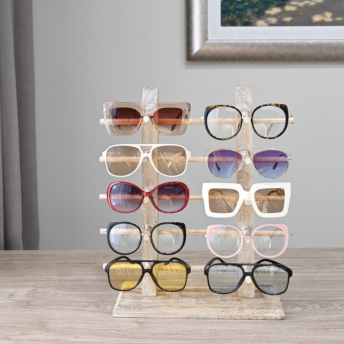 #WD12  Wooden Sunglasses Rack Organizer for upto 10 eyewear items