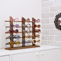 Wooden Sunglasses Rack Organizer for upto 15 eyewear items, Brown Color