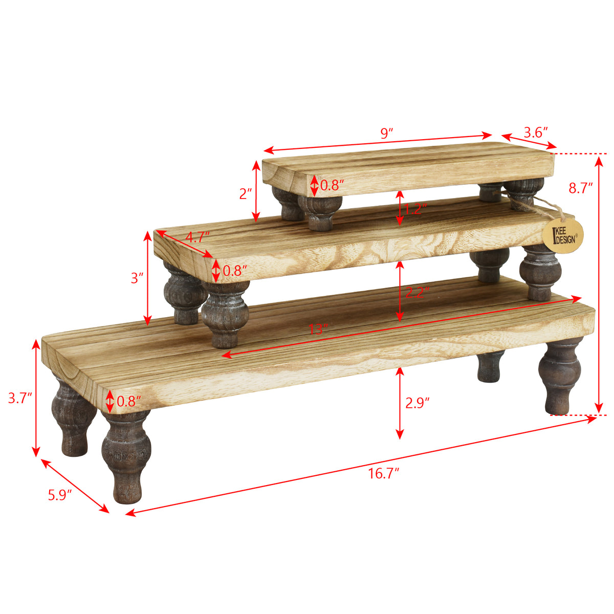 #WD2203-OK 3 Pcs Set Wooden Display Riser Stand,Stackable and Portable, Oak Color