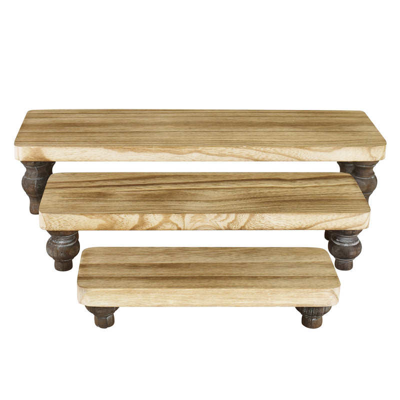 #WD2203-OK 3 Pcs Set Wooden Display Riser Stand,Stackable and Portable, Oak Color