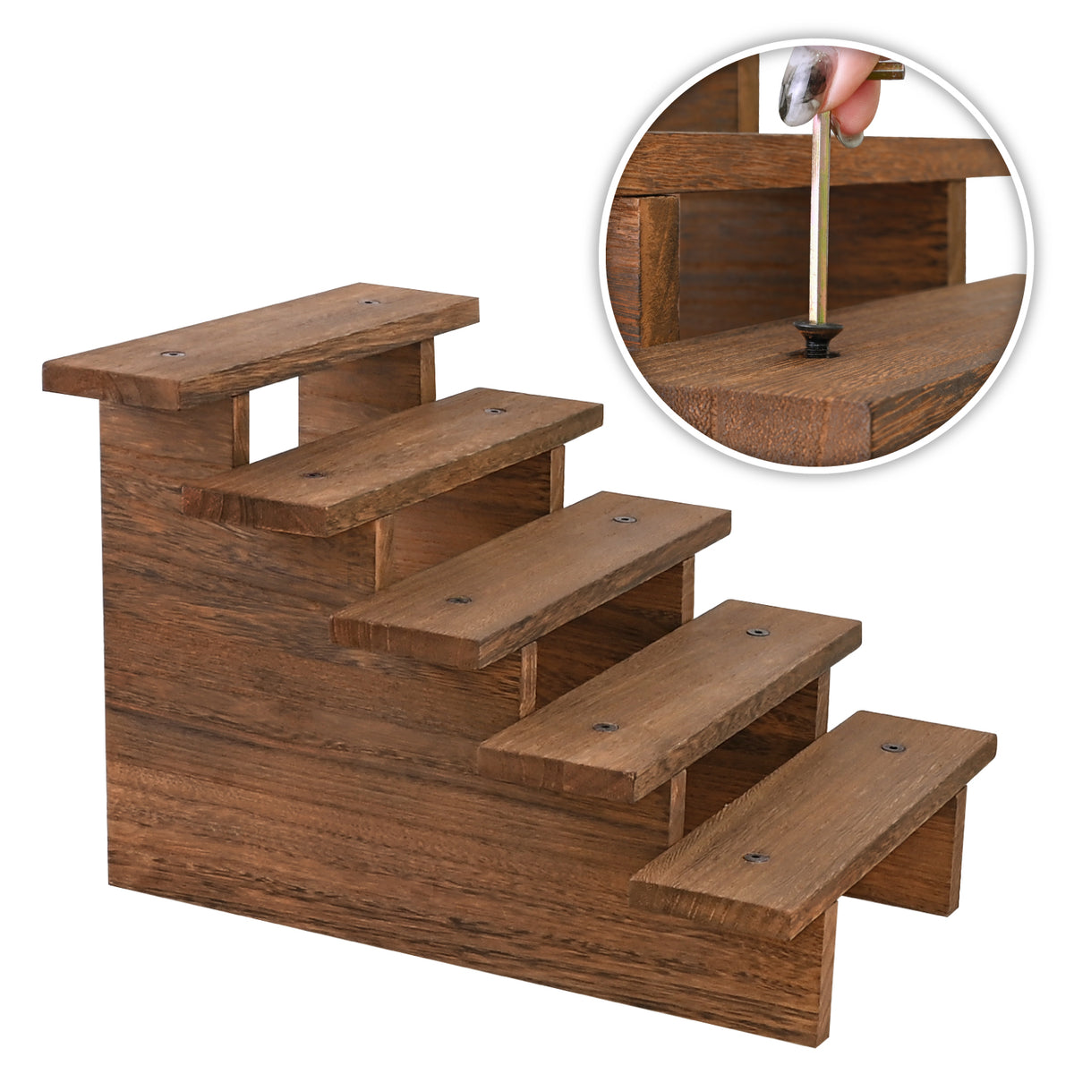 #WD7785BR 5-tier Wooden Rustic Display Riser Stand for Plants for Cupcakes